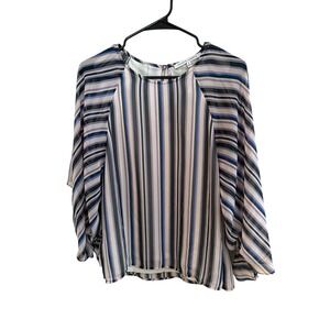 Collective Concepts Women's Blouse Small Striped Flutter Split Sleeve‎ Tie Cuff